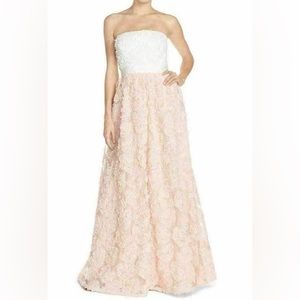 Pink & White Adrianna Papell Petal Appliqué Tulle Ballgown Dress